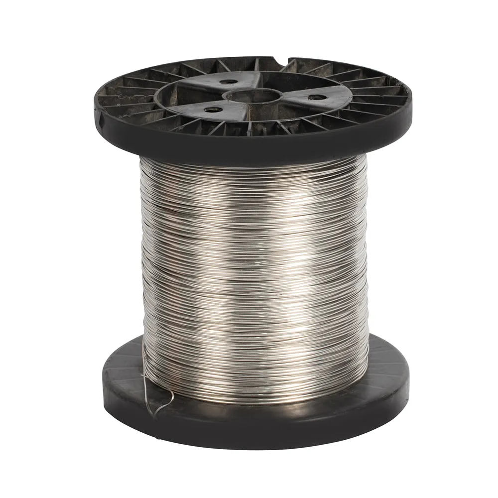 Spool of high precision stainless steel round wire with a shiny polished surface