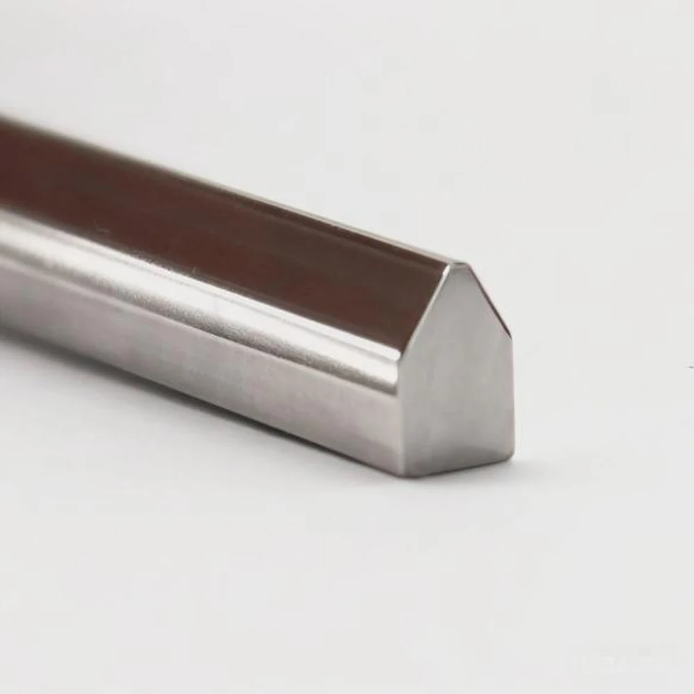 Close up of pentagonal stainless steel wire showing five sided house shaped cross section